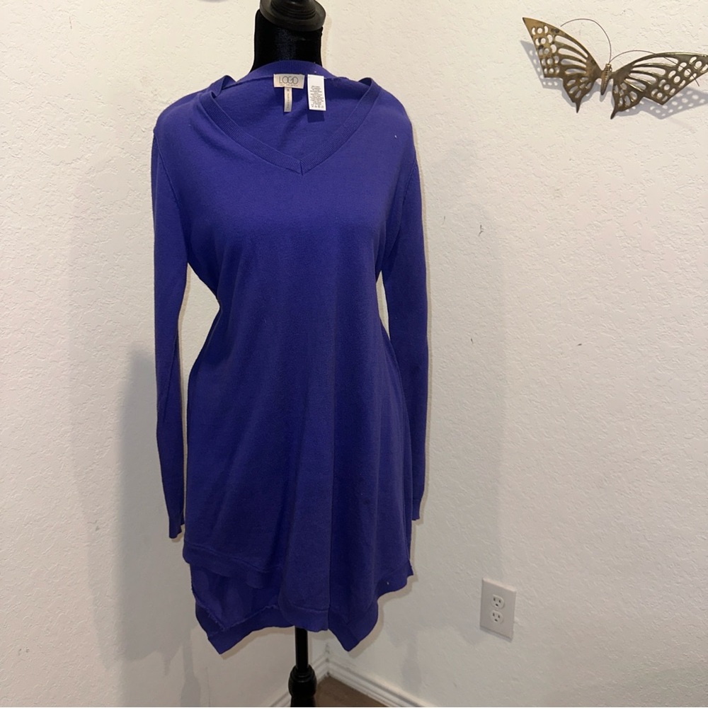 Logo by Lori Goldstein Purple V-Neck Tunic Sweater